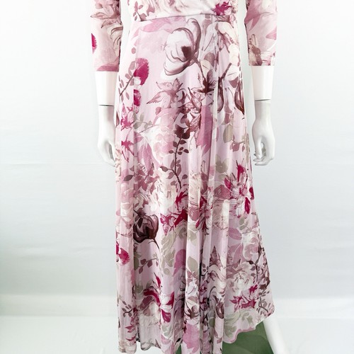 EN FOCUS Studio Pink Floral Mesh Maxi Dress Size 6 V-Neck 3/4 Sleeve Casual - Picture 5 of 11