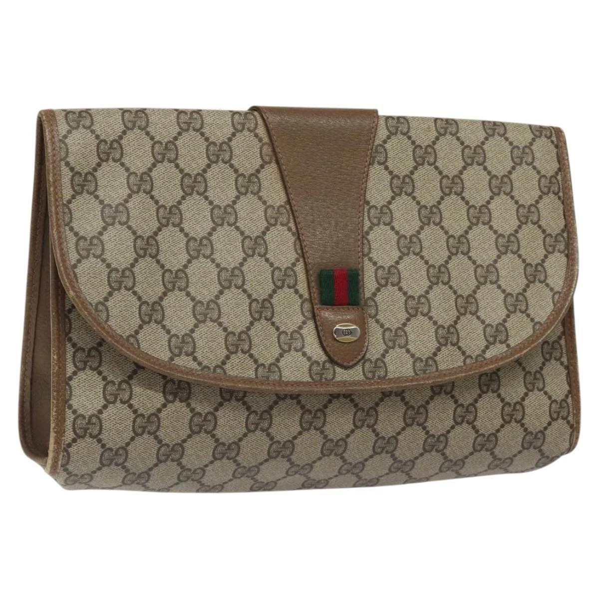 Sac pochette GUCCI GG Supreme Web Sherry Line PVC beige or 89 01 031 authentique 116596