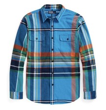Polo Ralph Lauren Classic Fit Plaid Button-Down Shirt Blue Green Orange XL