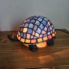 Vintage Tiffany Style Stained Glass Turtle Portable Table Lamp Purple Tortoise