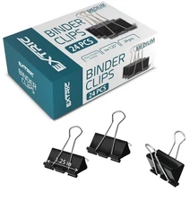 Binder Clips - 24 Medium Binder Clips, 1.25 Inch Black Paper Clamps, File Cli...