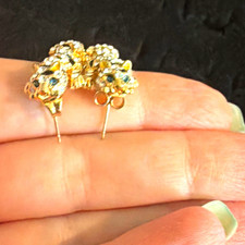 Gold Tone Leopard Stud Earrings Clear Rhinest...
