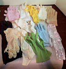 Ladies Dress Gloves Lot Vintage 11 Pairs Pink Yellow Blue Beige Brown White