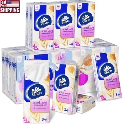 30 Packs Ultra Soft 3-Ply Pocket Tissues 300 Sheets Travel Size Super Absorbent