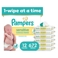 Pampers Sensitive Baby Wipes, 672 Count, 12 Packs, Fragrance Free