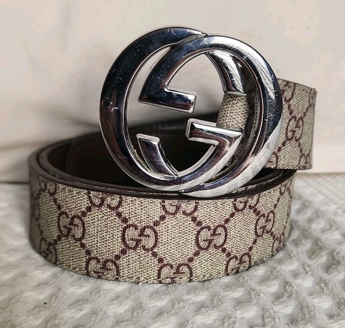 Gucci Belt Monogram Supreme GG Beige Canvas Interlocking G Authentic Size 40/100