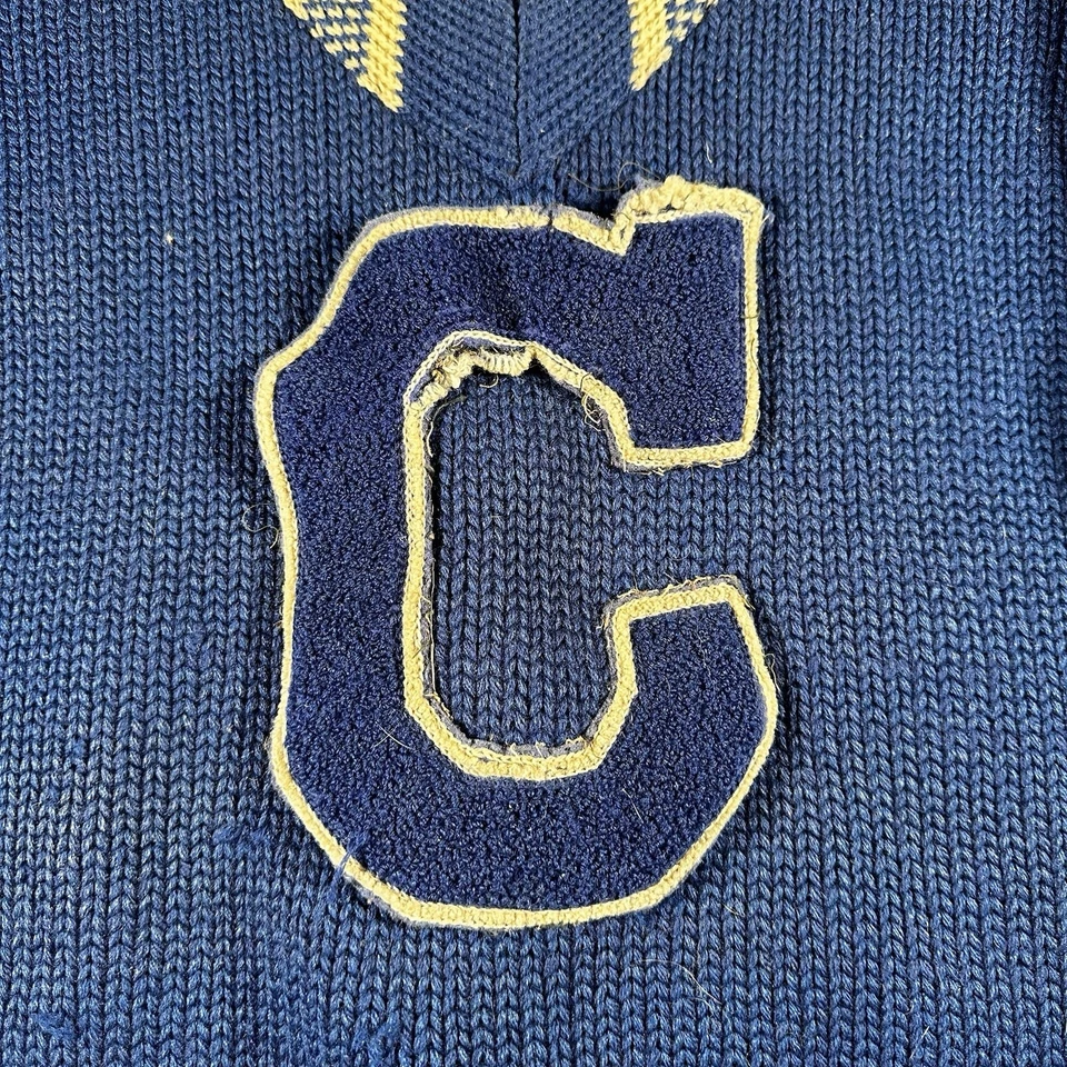 Suéter vintage anos 50 anos 60 Varsity Letter "C" malha azul Letterman College School - Imagem 2 de 4