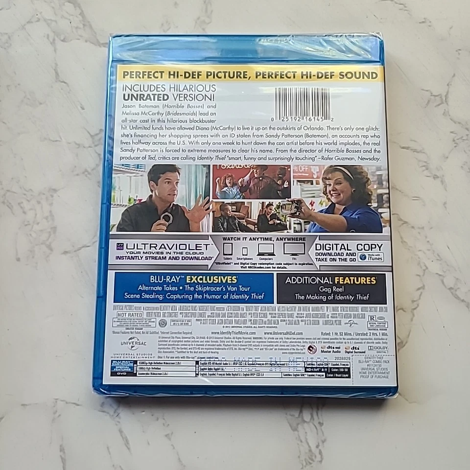 Identity Thief NEW Blu-ray & DVD W Slipcover Unrated 2013 Melissa McCarthy  - Image 3 of 4