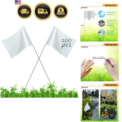 200Pack White Marking Flags, 15x4x5 Inch Marker Flags Use for Yard & Lawn, Bo...
