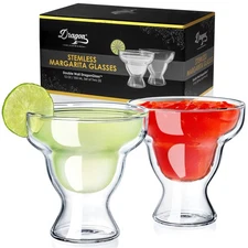 12oz Dragon Glassware Double Wall Stemless Margarita Glasses Set of 2 - Insul...