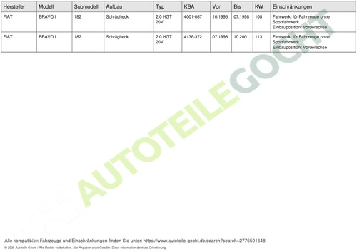 Stoßdämpfer Federbein für Fiat Bravo I 182 95-01 Vorne KYB 334696 - Foto 6 di 6