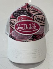 Von Dutch White/Pink Trucker Hat With Multi Patch Prints - New With Tag