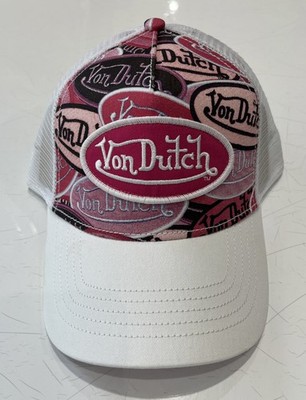 Von Dutch White/Pink Trucker Hat With Multi Patch Prints - New With Tag