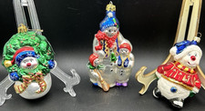 Set Of 3 Glass Snowmen Christmas Ornaments with Glitter
