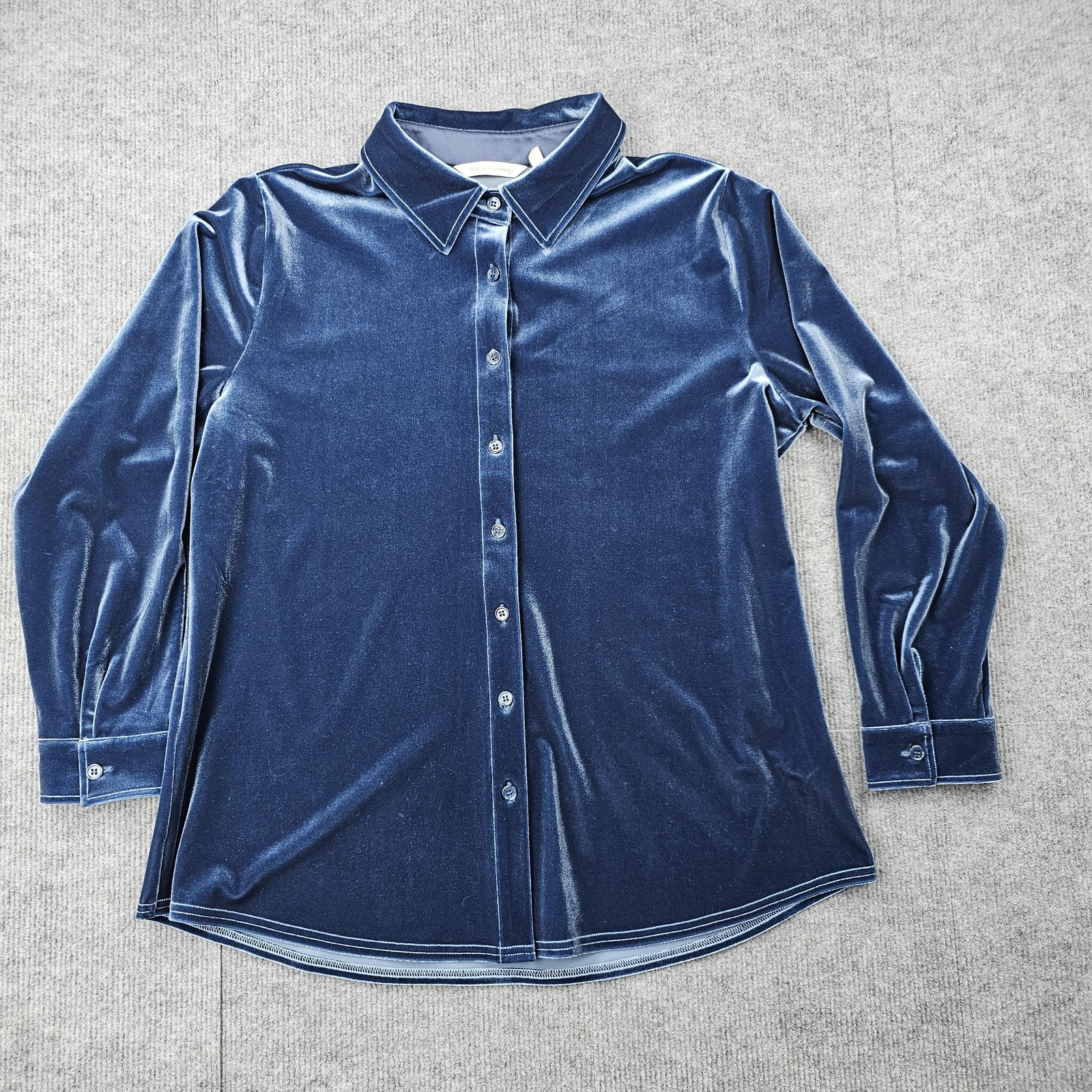 Soft Surroundings Shirt Womens Petite Large Blue Velvet Button Up Whimsi Holiday