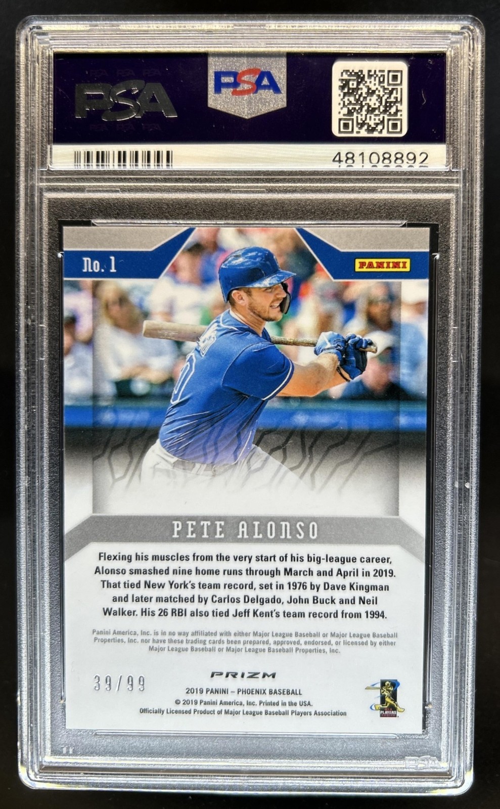 2019 Chronicles Pete Alonso Phoenix RC Blue Ice Rookie #/99 Mets PSA 10 GEM MINT view 2