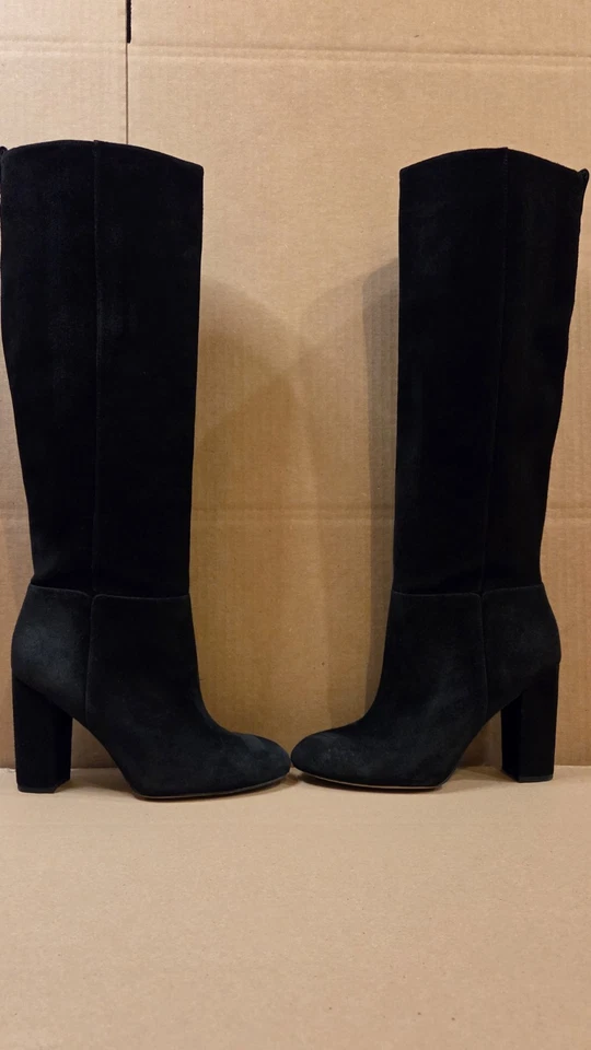 Sam Edelman Mujer’s 7.5 Negro Gamuza Cuero Botas Hasta la Rodilla Caprice Tacón Bloque Foto 4 de 4