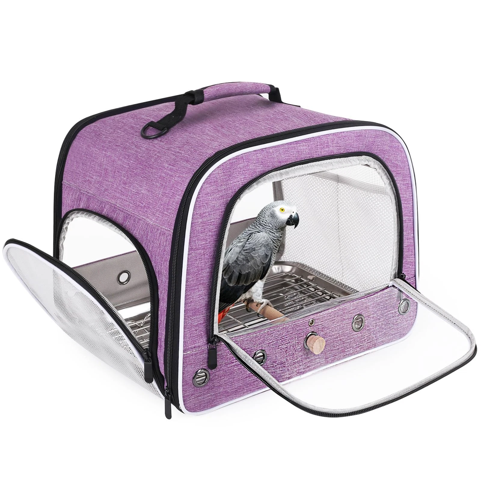 Bird Travel Carrier Cage for Large Size Parrot, Portable Bag with Metal Tray ...