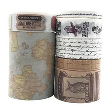  7 Rolls Washi Masking Tapes Set, Japanese Decorative Writable Vintage Tape 