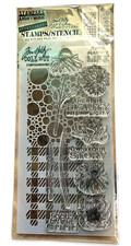 Tim Holtz Stamp Stencil Set SUNFLOWER Flowers 12 Clear Stamps Bubbles Gingham