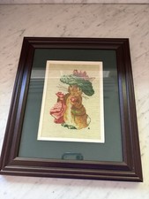 Beautiful Crossstitch Bunny In Walnut Frame Handmade Wall Hanging