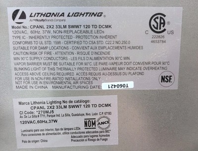 LITHONIA CPANL 2X2 33LM SWW7 120 TD DCMK 2 LED Panel Light
