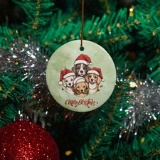Merry Christmas Ceramic Ornament - Sweet Poppy with Santa Hat Keepsake Holiday