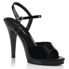 Pleaser Fabulicious Peep Toe Ankle Strap Sandal 4 1 2" Heel Black Patent Flair