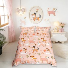 Romantic Dogs Duvet Cover Set Twin Size,Kawaii Cute Cartoon Pet Puppy Comfort...