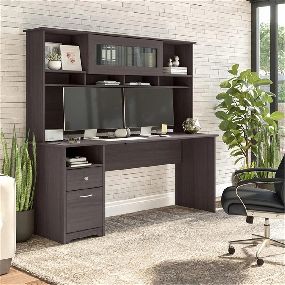 Cabot 72W Computer Desk with Hutch in Heather Gray - Engineered Wood - Image 2 of 4