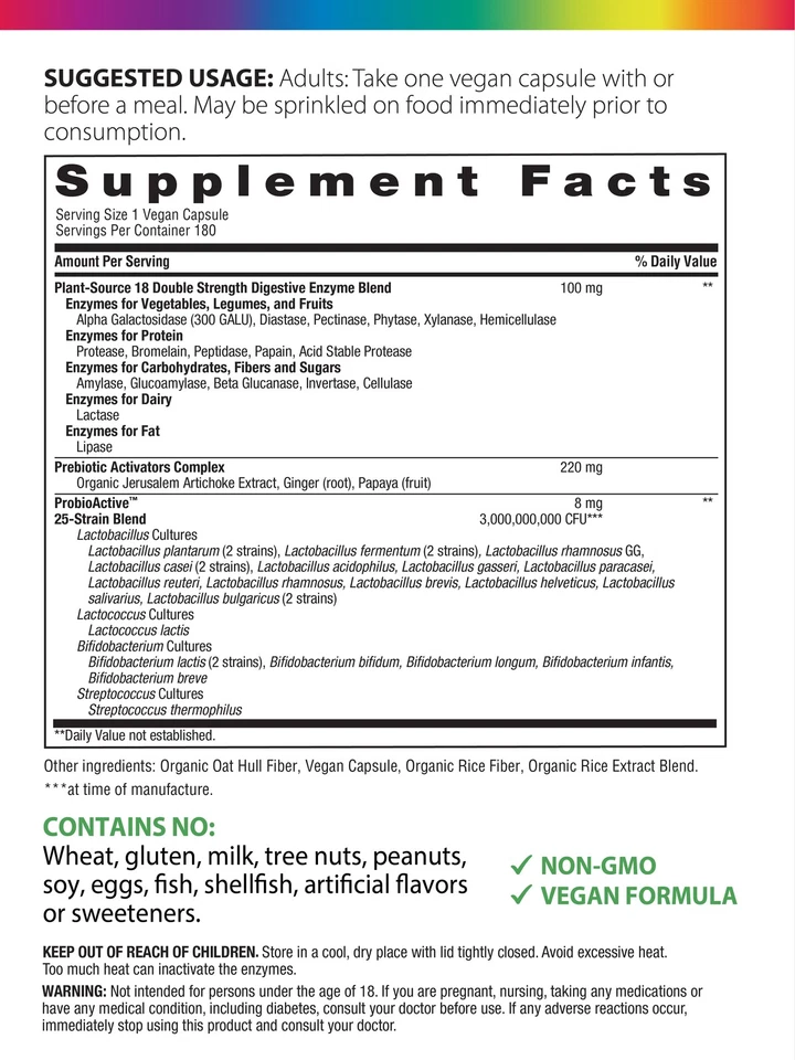 Растительные ферменты и пробиотики All-Zyme | 180 капсул | от Rainbow Light - Изображение 2 из 4