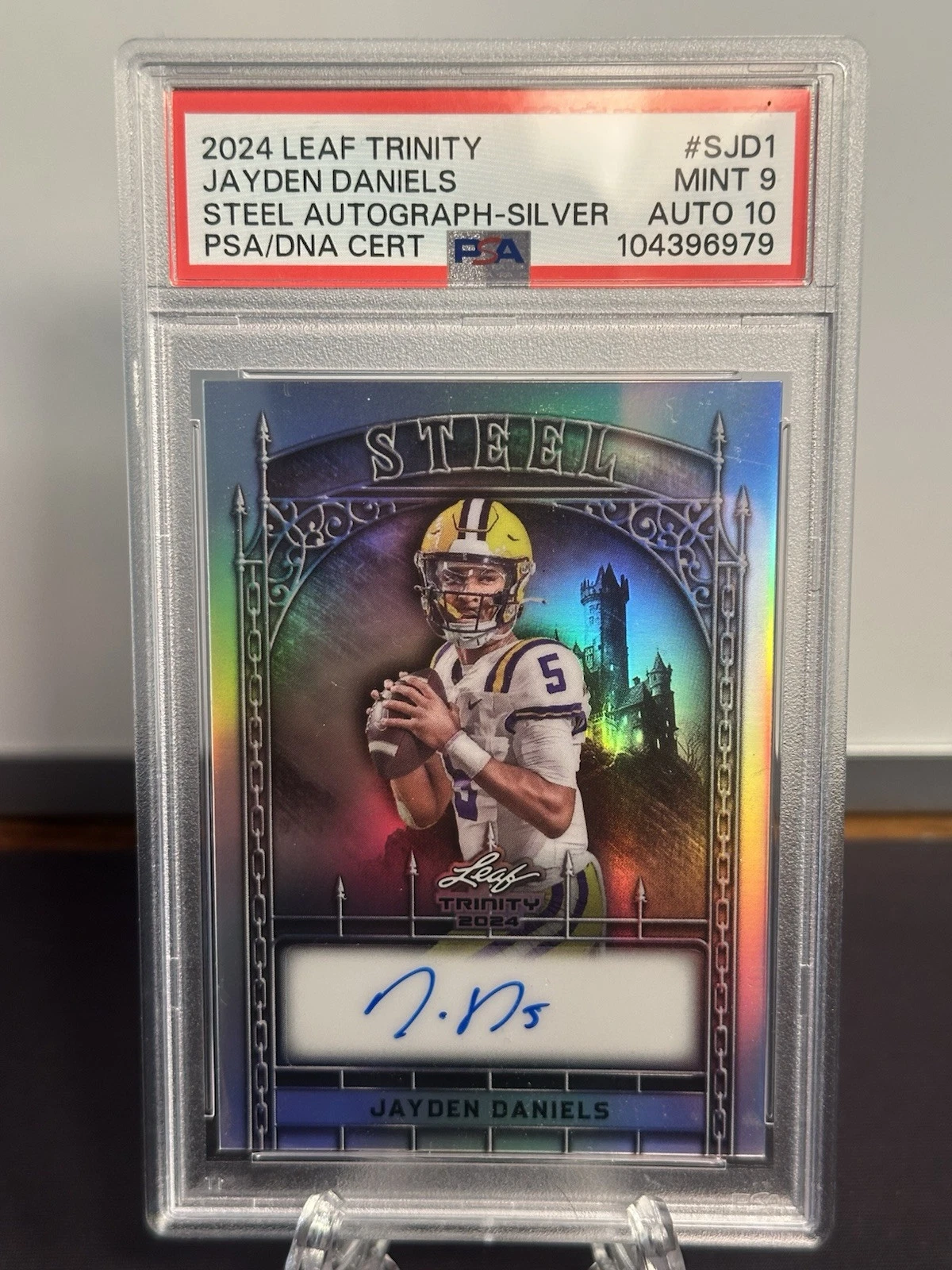 Jayden Daniels Leaf Trinity Steel Autographs #SJD1 Iron-Silver