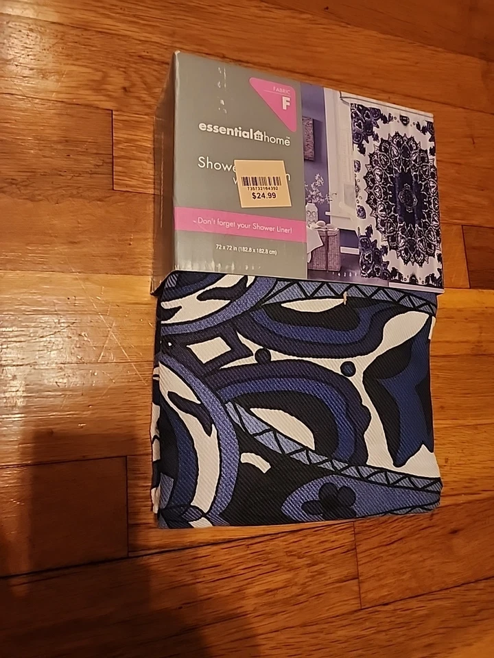 Cortina de ducha Essential Home tela poliéster/algodón azul sauce 72x72" Foto 3 de 4