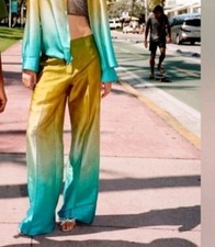 Zara Tie Dye Satin Effect Wide Leg Pants Size M NWT