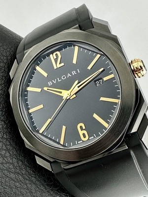 Bvlgari Octo BGO 41 S DLC Black Steel 18k Rose Gold Crown Swiss Automatic