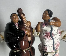Jazz Salt Pepper Shaker Set Upright Bass Vocalist Combo Clay Art Vtg 2001 (514)
