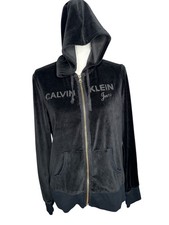 Pre-Owned Women's Calvin Klein Jeans Velour Zip Hoodie Black XL