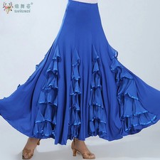 Women Long Ruffle Ballroom Dance Skirts Flamenco Waltz Large Swing Long Dress
