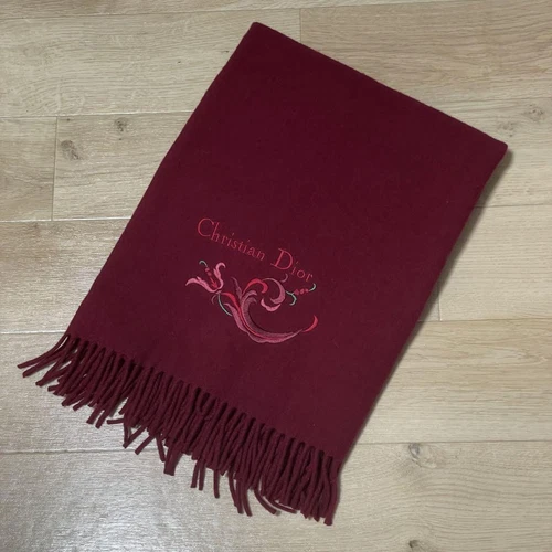 Authentique écharpe Christian Dior violet foncé 100% laine logo broderie 107 x 81 cm