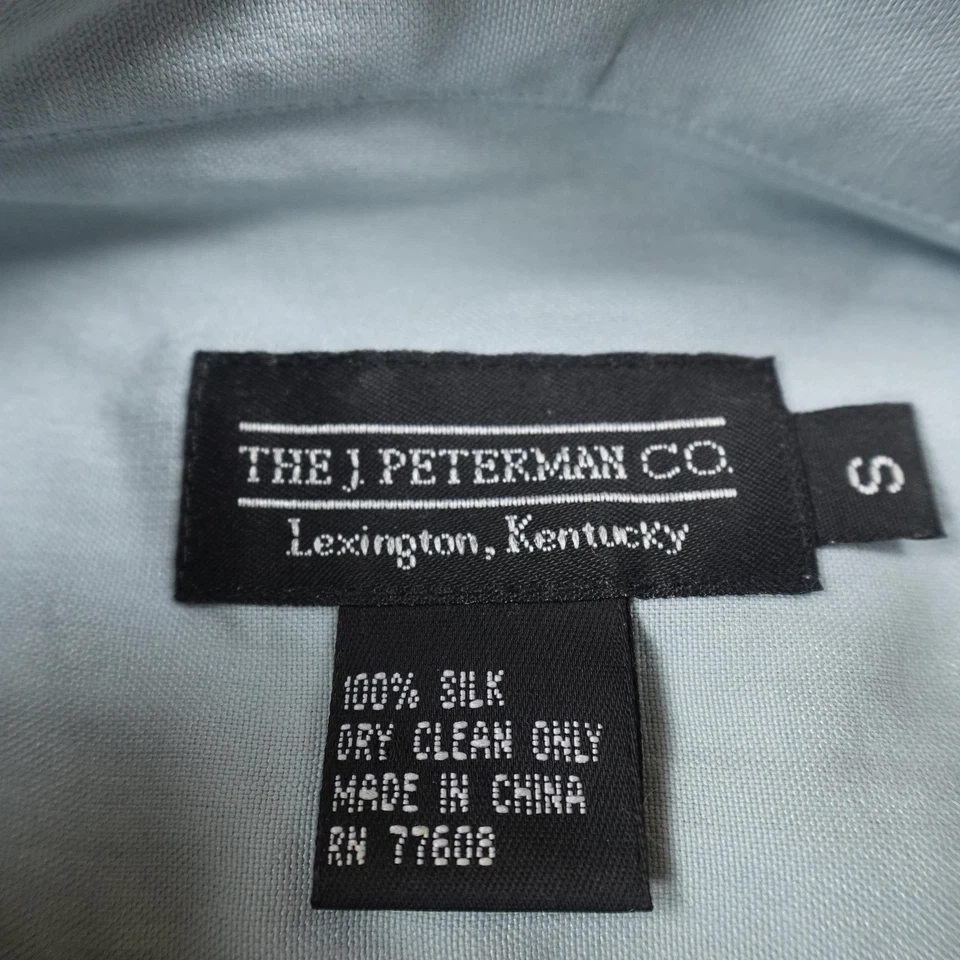 Camisa J Peterman Para Hombres S Azul Seda Abotonada Manga Larga Vestido Informal Preppy Foto 4 de 4