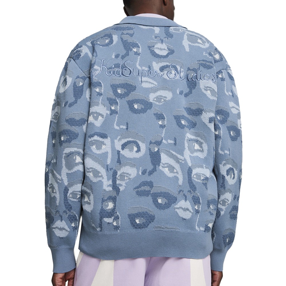 PUMA  X Kidsuper Graphic Collared Long Sleeve Cardigan Sweater Mens Blue Casual