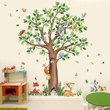 Woodland Animals Large Tree Wall Stickers Bear Fox Deer Wall Decals Baby