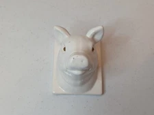 VTG Ceramic Pig Head Wall Mounted Wall Hanging Decor White w/ Orange Eyes JAPAN