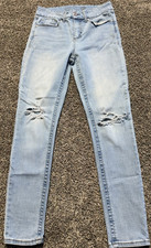 Seven 7 Skinny Women's Jeans Size 8 Blue Denim Flex 29X29 Flex Stretch Distress