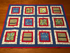 Patchwork baby/toddler Quilt Cars Transportation Blue Red White 29x39