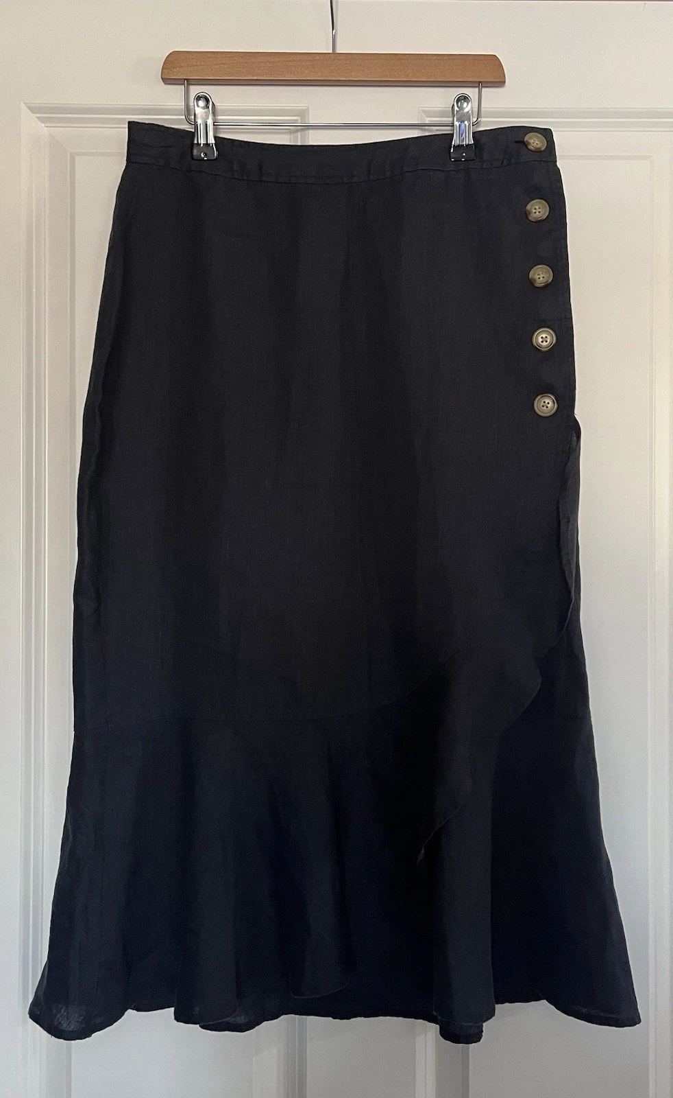 Lauren Ralph Lauren Size 2 (29 Inch Waist) Navy Linen Button Front Wrap Skirt