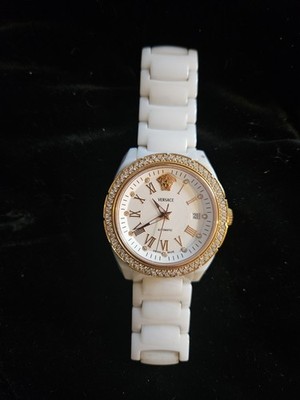 Versace DV One Watch In White Ceramic, Diamond Set-Bezel & Rose