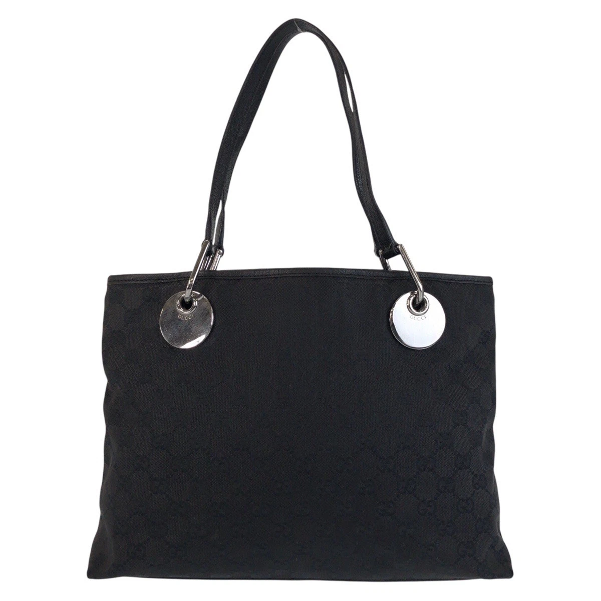 Sac fourre tout GUCCI noir noir ferrures métal argenté GG toile cuir 120837 Sh