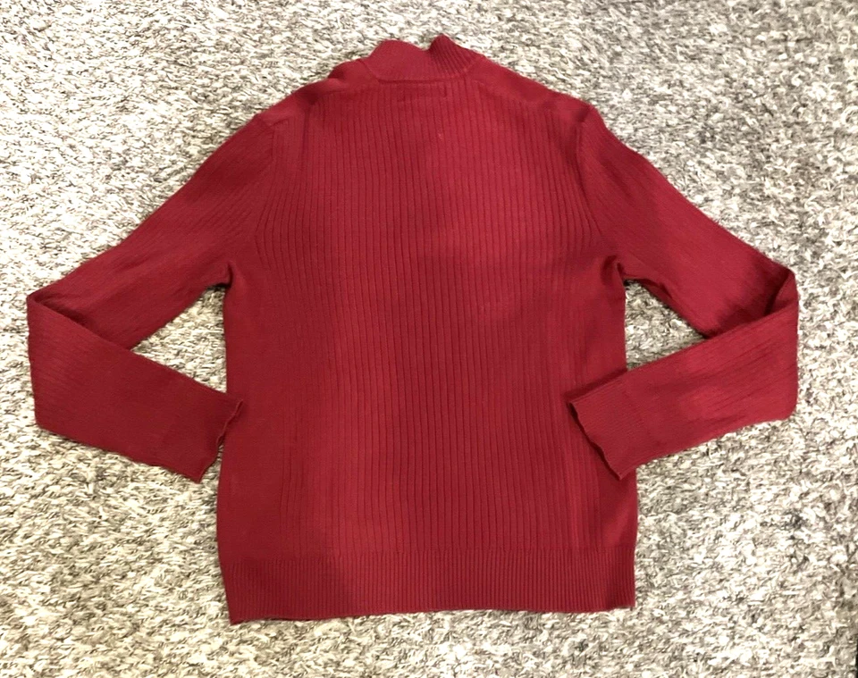Inc International Concepts Sweater Mens Medium Dark Red Ribbed Knit 1/2 Zip Mock - Image 2 of 4
