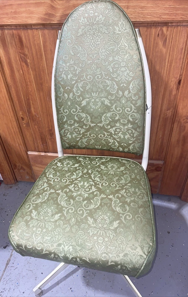Silla de comedor giratoria vintage Metalcraft MCM metal damasco vinilo oro verde 6B455 Foto 2 de 4
